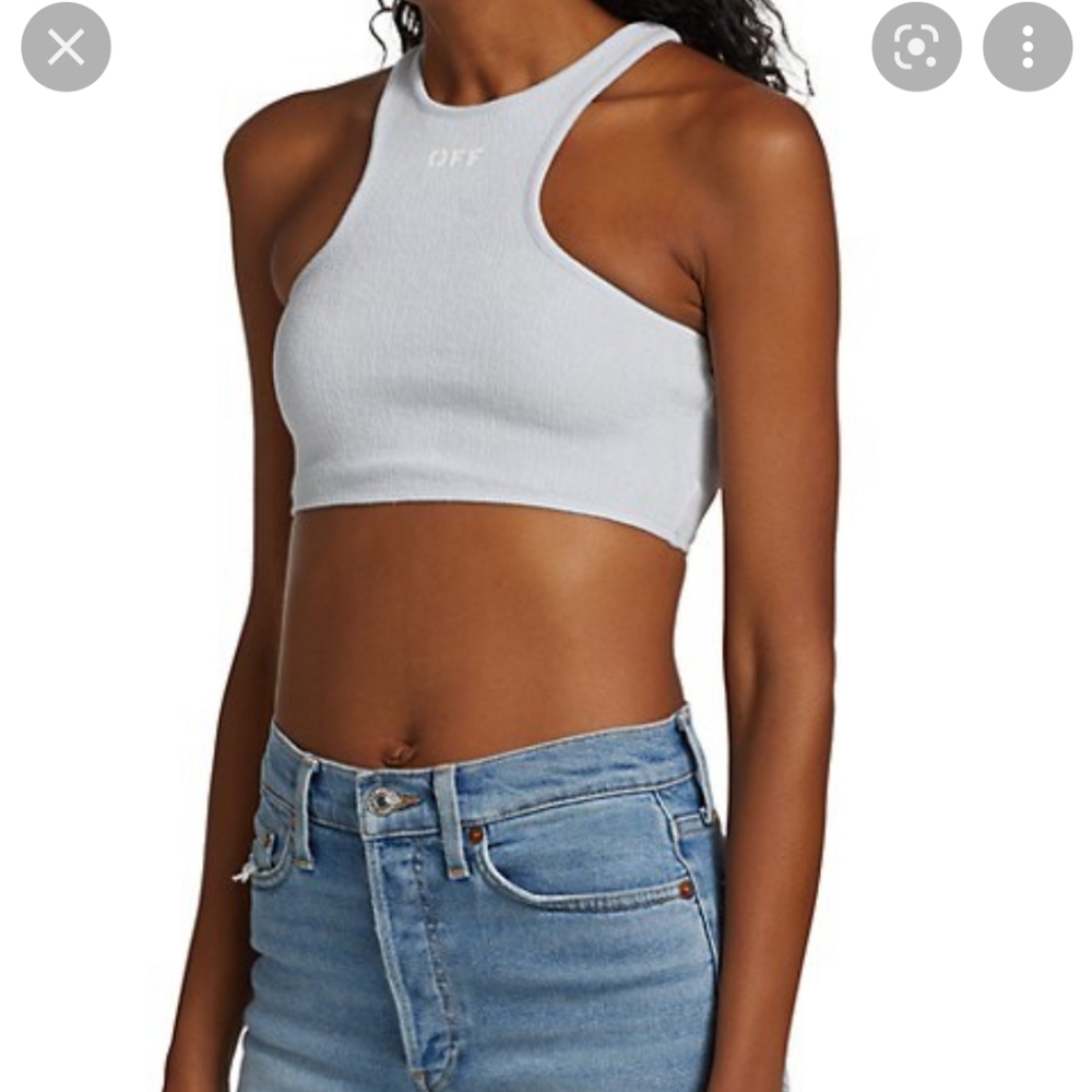 Off-White Ribbed Rowing Cropped Light Blue Top - Picture 3 of 9
